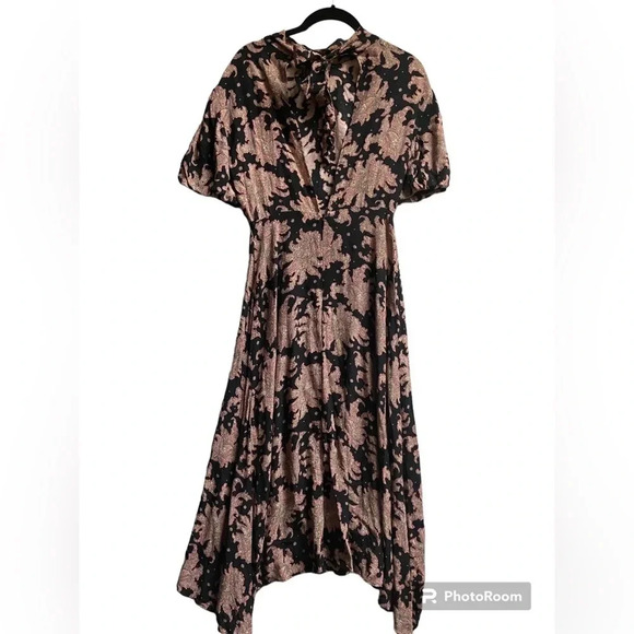 TOPSHOP Flowy Paisley Floral short Sleeve Midi Dress Sz 2 - Picture 4 of 16